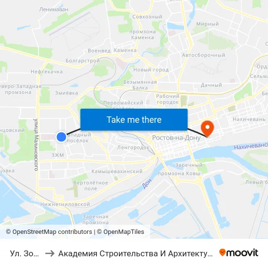 Ул. Зорге to Академия Строительства И Архитектуры Дгту map