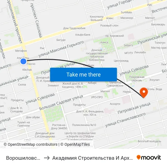 Ворошиловский Пр. to Академия Строительства И Архитектуры Дгту map