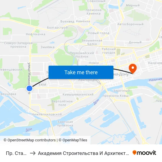 Пр. Стачки to Академия Строительства И Архитектуры Дгту map