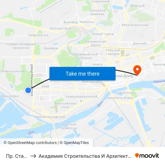 Пр. Стачки to Академия Строительства И Архитектуры Дгту map