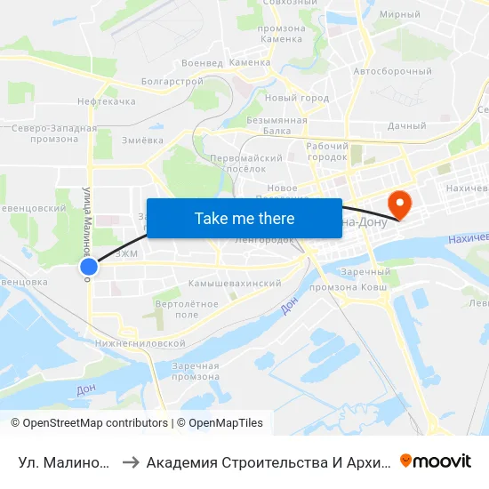 Ул. Малиновского to Академия Строительства И Архитектуры Дгту map