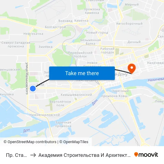 Пр. Стачки to Академия Строительства И Архитектуры Дгту map