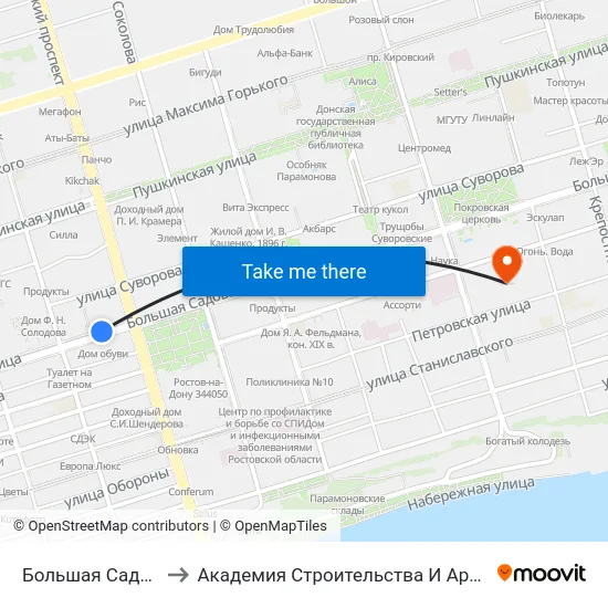 Большая Садовая Ул. to Академия Строительства И Архитектуры Дгту map