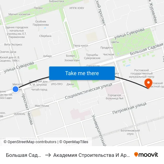 Большая Садовая Ул. to Академия Строительства И Архитектуры Дгту map