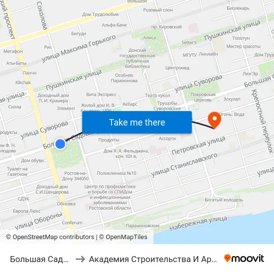 Большая Садовая Ул. to Академия Строительства И Архитектуры Дгту map