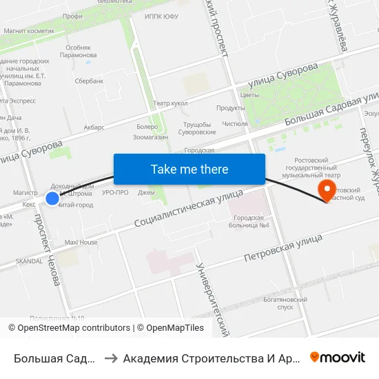 Большая Садовая Ул. to Академия Строительства И Архитектуры Дгту map