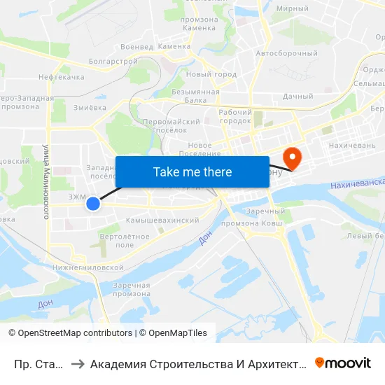 Пр. Стачки to Академия Строительства И Архитектуры Дгту map