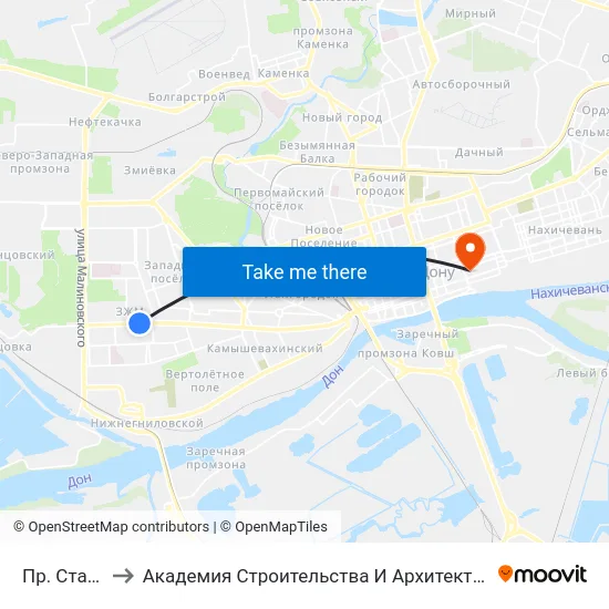Пр. Стачки to Академия Строительства И Архитектуры Дгту map