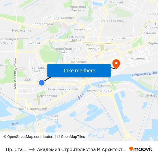 Пр. Стачки to Академия Строительства И Архитектуры Дгту map