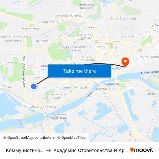 Коммунистический Пр. to Академия Строительства И Архитектуры Дгту map