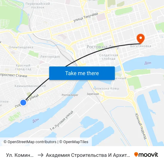 Ул. Коминтерна to Академия Строительства И Архитектуры Дгту map