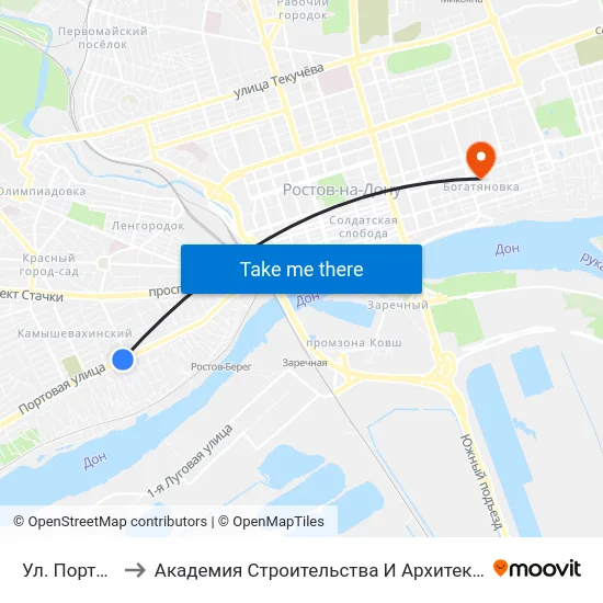 Ул. Портовая to Академия Строительства И Архитектуры Дгту map