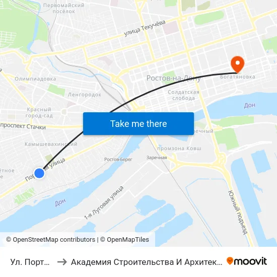 Ул. Портовая to Академия Строительства И Архитектуры Дгту map