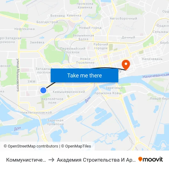 Коммунистический Пр. to Академия Строительства И Архитектуры Дгту map