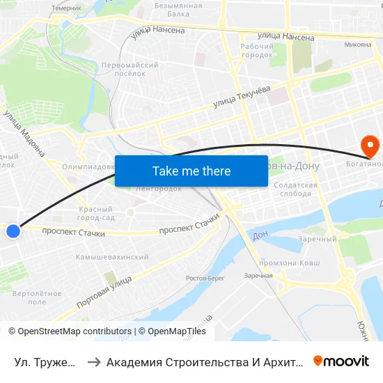 Ул. Тружеников to Академия Строительства И Архитектуры Дгту map