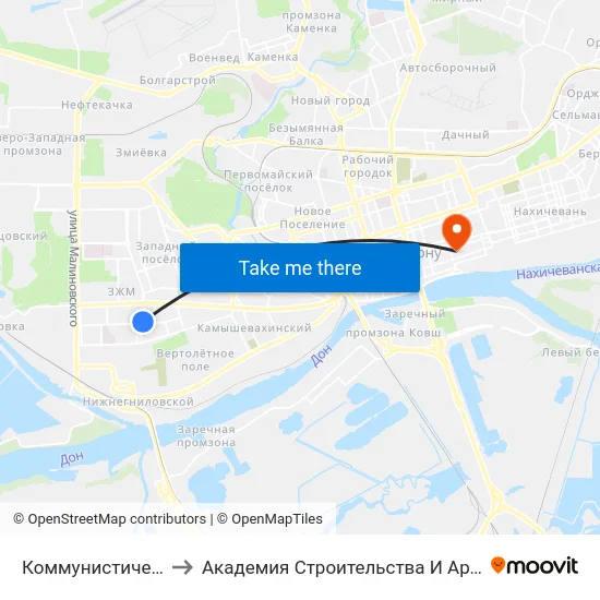 Коммунистический Пр. to Академия Строительства И Архитектуры Дгту map