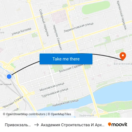 Привокзальная Пл. to Академия Строительства И Архитектуры Дгту map