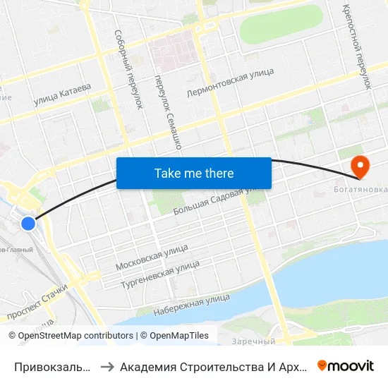 Привокзальная Пл. to Академия Строительства И Архитектуры Дгту map