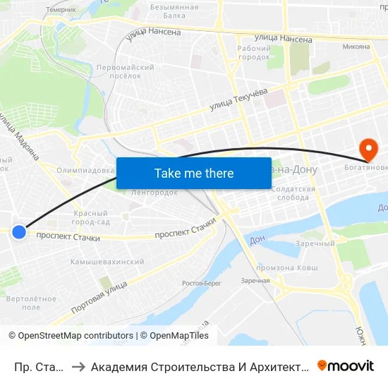 Пр. Стачки to Академия Строительства И Архитектуры Дгту map