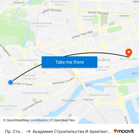 Пр. Стачки to Академия Строительства И Архитектуры Дгту map