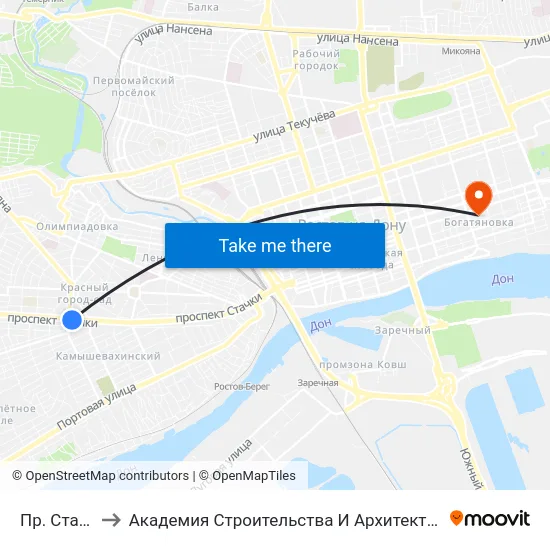Пр. Стачки to Академия Строительства И Архитектуры Дгту map