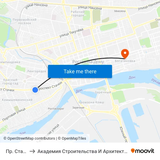 Пр. Стачки to Академия Строительства И Архитектуры Дгту map