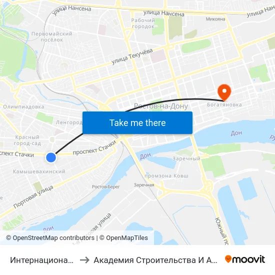 Интернациональная Ул. to Академия Строительства И Архитектуры Дгту map