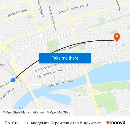 Пр. Стачки to Академия Строительства И Архитектуры Дгту map