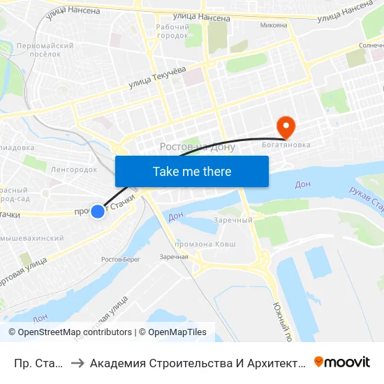Пр. Стачки to Академия Строительства И Архитектуры Дгту map