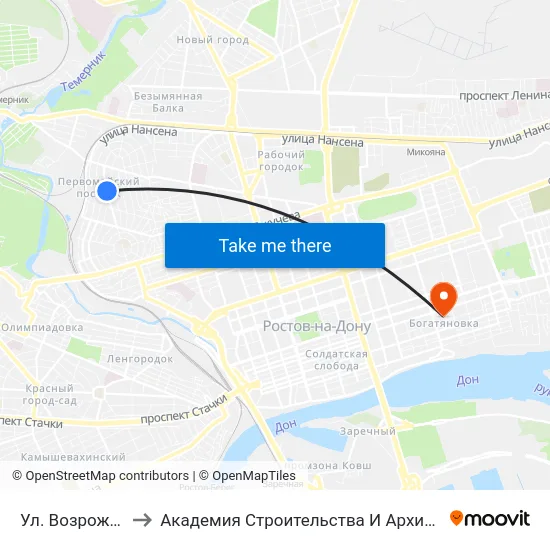 Ул. Возрождения to Академия Строительства И Архитектуры Дгту map