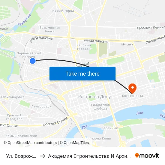Ул. Возрождения to Академия Строительства И Архитектуры Дгту map