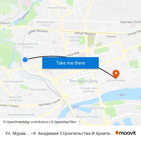 Ул. Муравьева to Академия Строительства И Архитектуры Дгту map