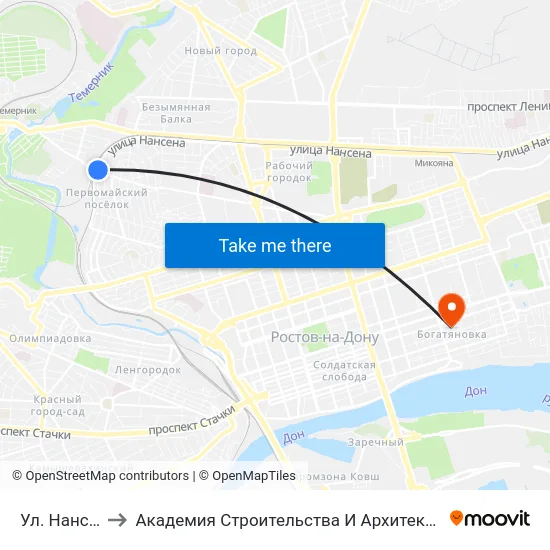 Ул. Нансена to Академия Строительства И Архитектуры Дгту map