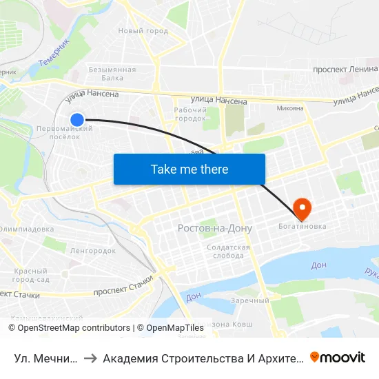 Ул. Мечникова to Академия Строительства И Архитектуры Дгту map