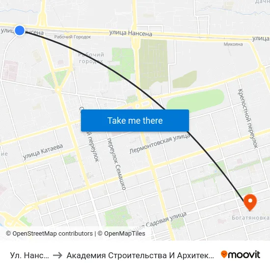 Ул. Нансена to Академия Строительства И Архитектуры Дгту map