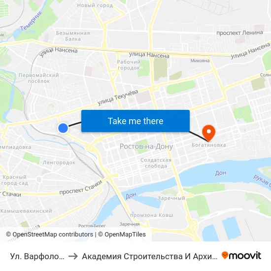 Ул. Варфоломеева to Академия Строительства И Архитектуры Дгту map