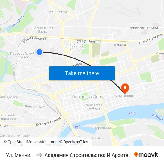 Ул. Мечникова to Академия Строительства И Архитектуры Дгту map