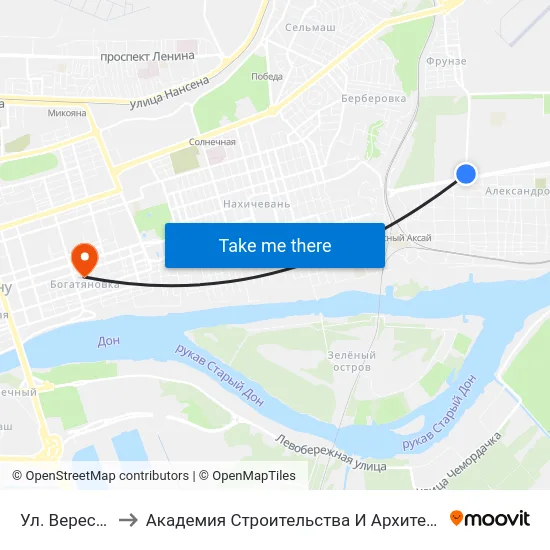 Ул. Вересаева to Академия Строительства И Архитектуры Дгту map