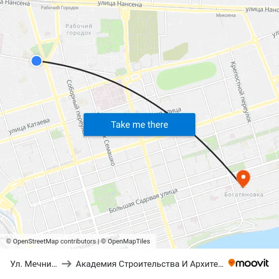 Ул. Мечникова to Академия Строительства И Архитектуры Дгту map