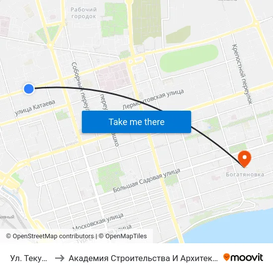 Ул. Текучева to Академия Строительства И Архитектуры Дгту map
