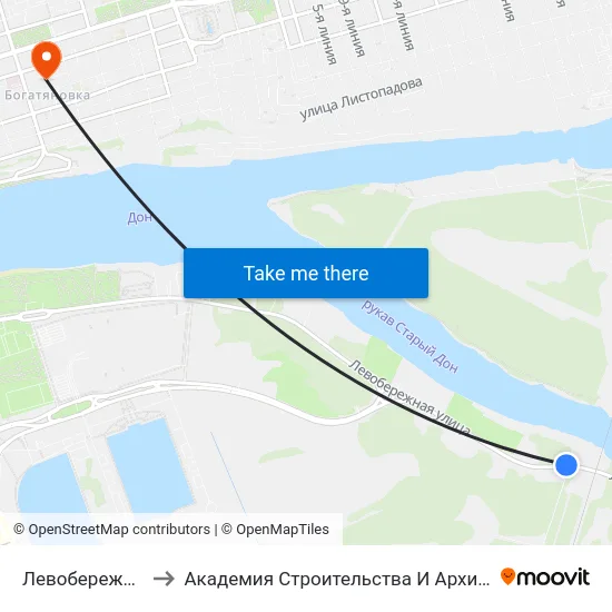 Левобережная Ул. to Академия Строительства И Архитектуры Дгту map