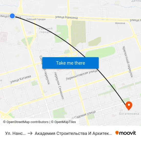 Ул. Нансена to Академия Строительства И Архитектуры Дгту map