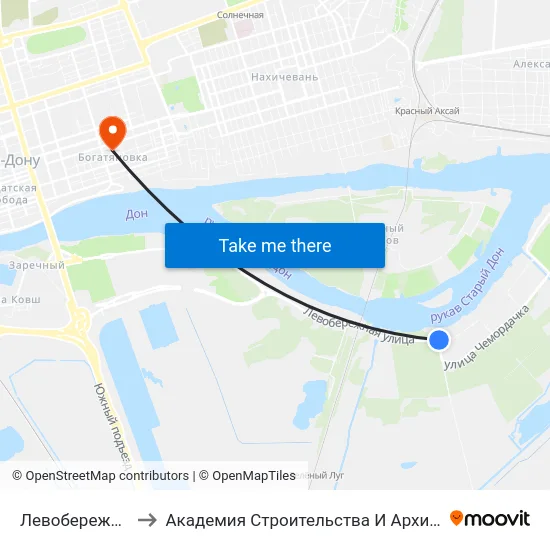 Левобережная Ул. to Академия Строительства И Архитектуры Дгту map