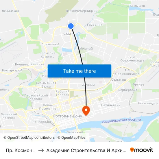 Пр. Космонавтов to Академия Строительства И Архитектуры Дгту map