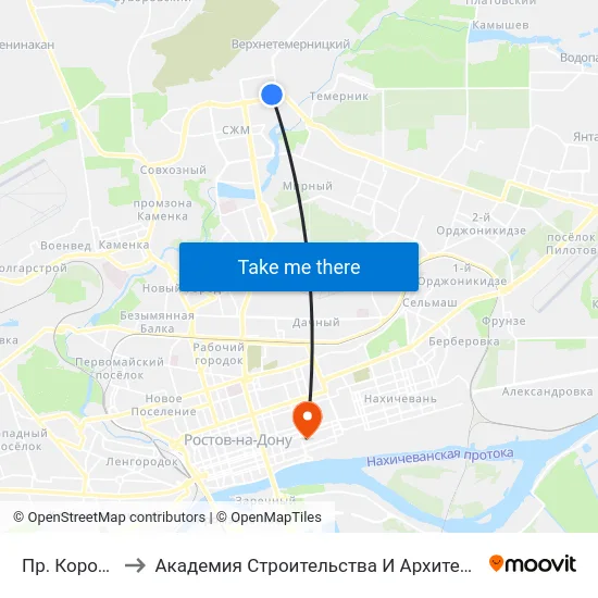 Пр. Королева to Академия Строительства И Архитектуры Дгту map