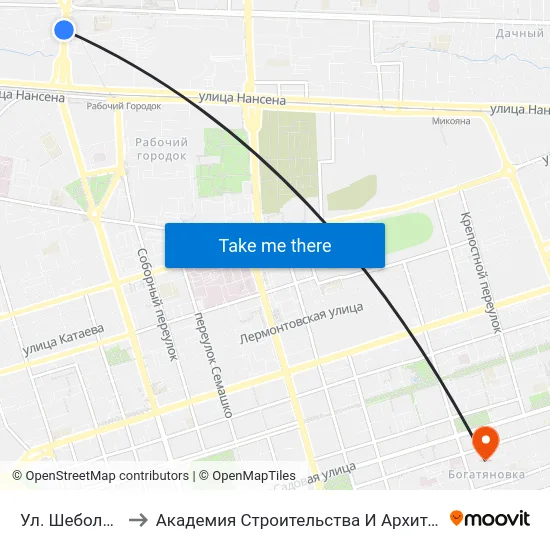 Ул. Шеболдаева to Академия Строительства И Архитектуры Дгту map