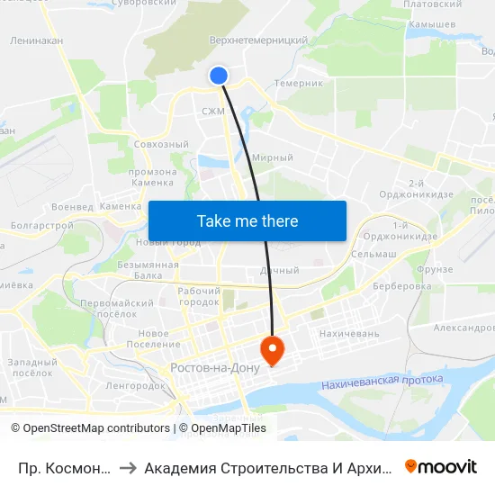 Пр. Космонавтов to Академия Строительства И Архитектуры Дгту map
