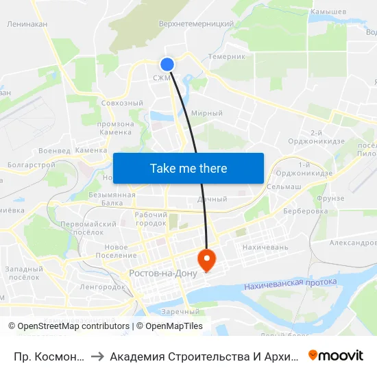 Пр. Космонавтов to Академия Строительства И Архитектуры Дгту map