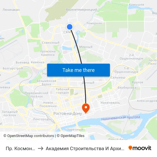 Пр. Космонавтов to Академия Строительства И Архитектуры Дгту map