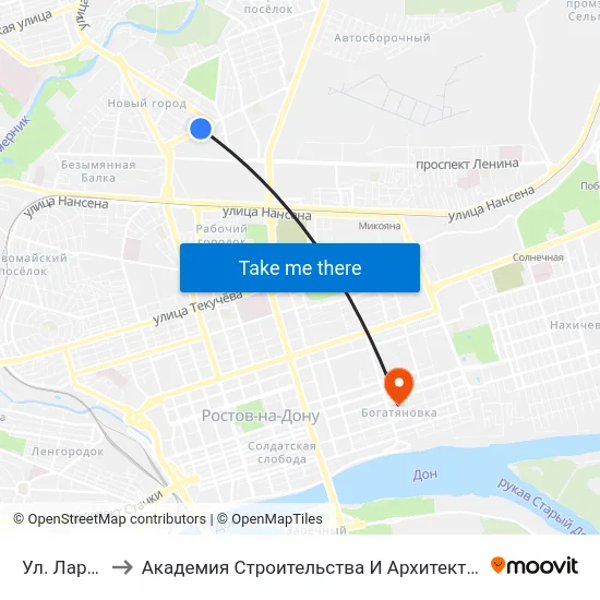 Ул. Ларина to Академия Строительства И Архитектуры Дгту map